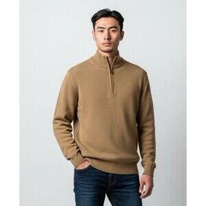 Austin Reed Sweater Roll-Down Collar Mens XL 100% Merino Wool Leather Zipper Tab